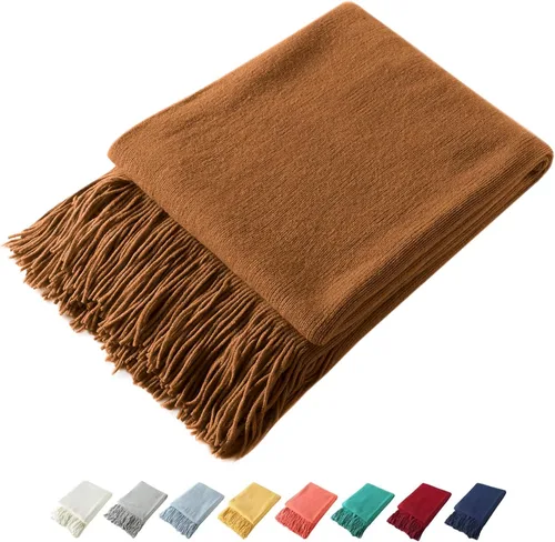 Miniatura 10 de Homiest - Manta decorativa de punto con flecos, manta ligera y suave tejida de acrílico con borlas para sofá, sillón, cama
