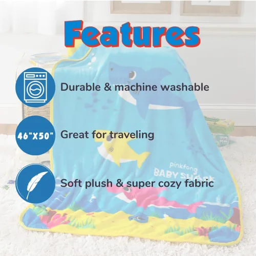 Miniatura 5 de Baby Shark - Ropa de cama para niños, manta de seda supersuave al tacto, 40 x 50 pulgadas, (producto oficial con licencia) por Franco Baby Shark