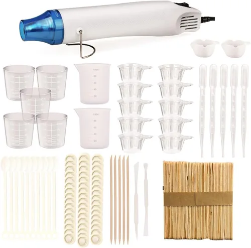 FUNSHOWCASE Juego de 146 suministros de fundición de resina, pistola de calor de 300 W, elimina la burbuja de aire, joyería de plástico retráctil,
