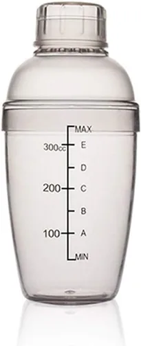 Coctelera de plástico, mezclador de bebidas, agitador manual con taza y escalas, transparente (10 oz / 300cc)
