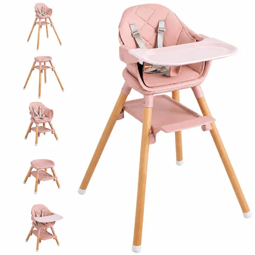 Silla alta para bebé, sillas altas convertibles de madera 6 en 1 para niños pequeños, asiento elevador con doble bandeja y reposapiés reversible,
