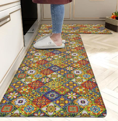 Miniatura 13 de weesire Alfombra de Cocina Verde Tapetes Anti Fatiga para Piso de Cocina Alfombras de Cocina Verde Salvia Floral Hierbas Espuma Viscoelástica Tapete