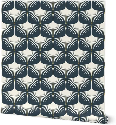 Muestras de papel tapiz para despegar y pegar, diseño de cisnes Art Deco, color gris, azul marino, mediados de siglo, moderno, vintage, estilo
