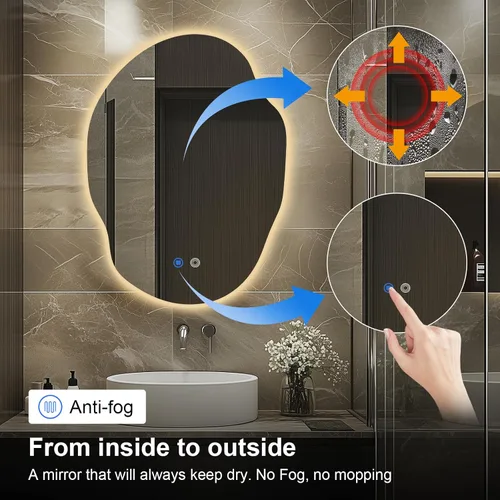 Miniatura 4 de Espejo de Baño LED Irregular con Luces, Espejo de Tocador de Baño LED Asimétrico para Pared con Retroiluminación, Antivaho, 3 Colores y Luz