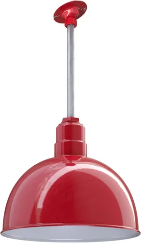 Miniatura 63 de Steel Lighting Co. Colgante de cuenco rosa Lámpara montada en el techo Cúpula de 15 pulgadas vástago de 12 pulgadas Estilo granero de acero