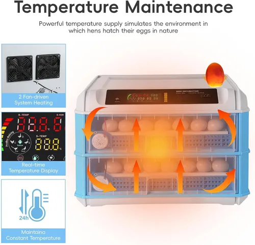 Miniatura 3 de Incubadora de huevos de 120 huevos, criadora automática grande de huevos con girador automático y control de temperatura, incubadora de aves