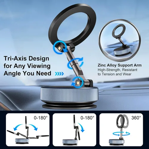 Miniatura 2 de Soporte magnético para teléfono con succión al vacío, soporte magnético ajustable de 360° para teléfono, plegable y retráctil, manos libres con Azul