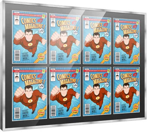 Miniatura 48 de Poster Palooza Marco de cómic con paspartú para 1 cómic de la Edad de Bronce publicado entre 1970 y 1985, marco de cómic negro para cómic de 7.25 x