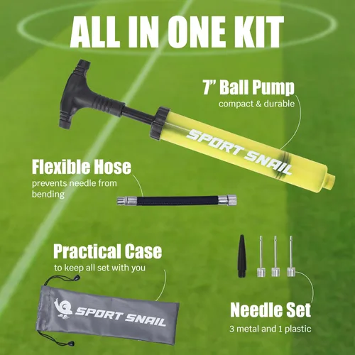 Miniatura 2 de Bomba de mano para pelotas – Bomba de aire portátil con aguja de 3 piezas y estuche compacto – Inflador deportivo pequeño – Voleibol, fútbol