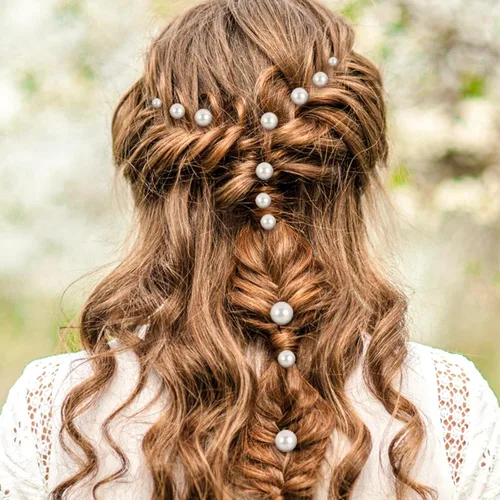 Miniatura 6 de 18 piezas de accesorios para el cabello de novia, perlas de boda, pasadores de pelo en forma de U, clips de perlas para novia, dama de honor