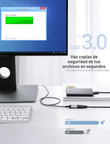 Miniatura 3 de AINOPE - Pack de 2 cables de extensión USB de alta velocidad USB 3.0, tipo A, macho a hembra. Cable de extensión de material trenzado resistente