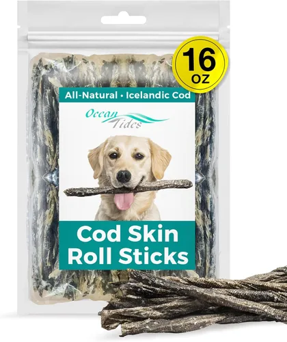 Miniatura 8 de Ocean Tides Bacalao Skins para perros y gatos 12 onzas – Golosinas para la piel de peces del Atlántico islandés, palitos secos y crujientes