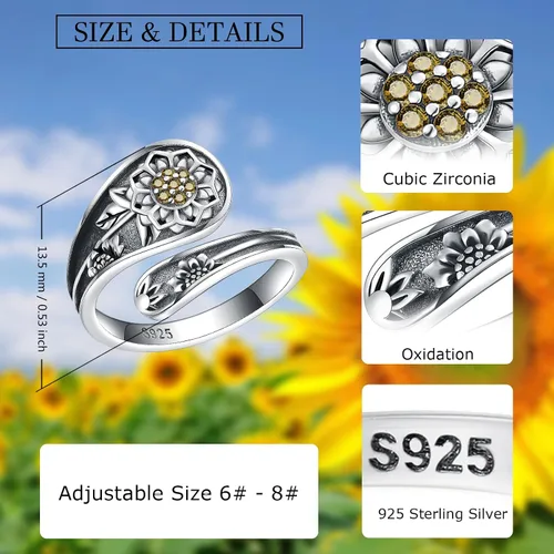 Miniatura 6 de 925-Sterling-Silver Adjustable Spoon Ring for Women - Vintage Bee Rings Animal Jewelry Birthday Christmas Gifts for Daughter Wife