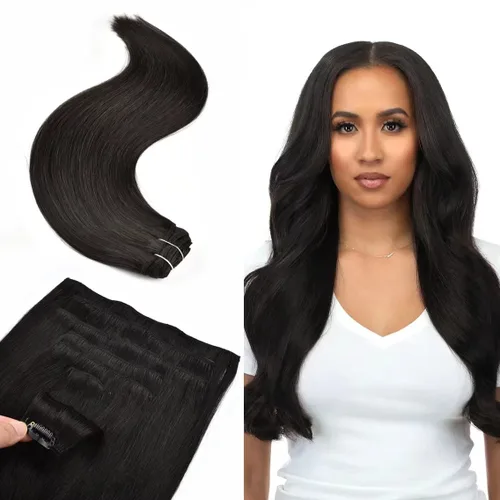 Miniatura 11 de Senmy Extensiones de cabello humano real con broches, doble trama, 4.23 onzas, 7 unidades, extensiones de cabello humano Remy grueso con clip