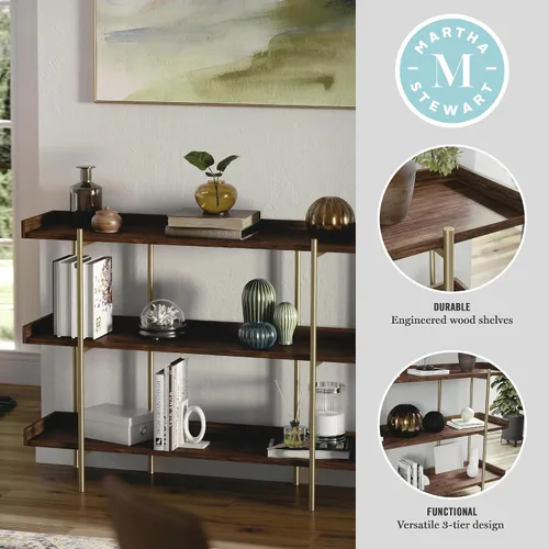 Miniatura 7 de Martha Stewart Emmett - Estantería de 3 estantes con marco de metal vertical, unidad de almacenamiento para oficina en casa, 35 pulgadas de alto