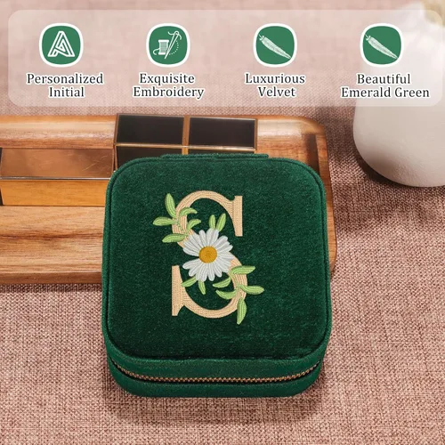 Miniatura 2 de GSPY Joyero de viaje, joyero de terciopelo con inicial, regalos personalizados para mujeres, joyero de viaje pequeño, organizador de joyas, regalos