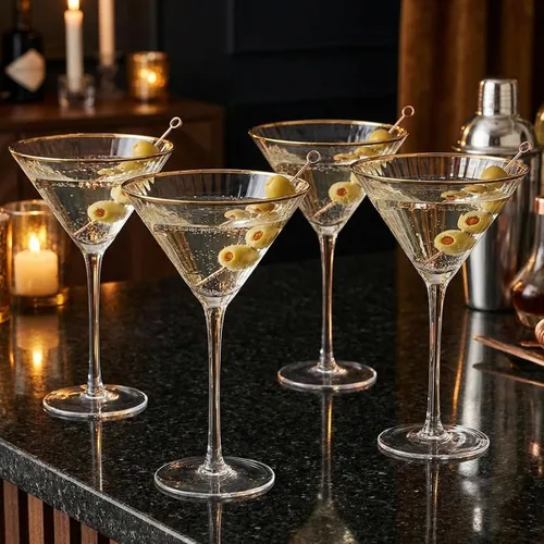 Miniatura 10 de Gold Rim Coupé - Juego de 4 vasos clásicos de Manhattan de 11 onzas, Martini, cócteles, champán, vino y agua, coupés con borde dorado, tallo