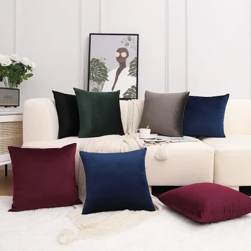 Miniatura 6 de Juego de 2 fundas de cojín decorativas de terciopelo suave de 18 x 18 pulgadas, color azul marino para sofá, cama y sofá