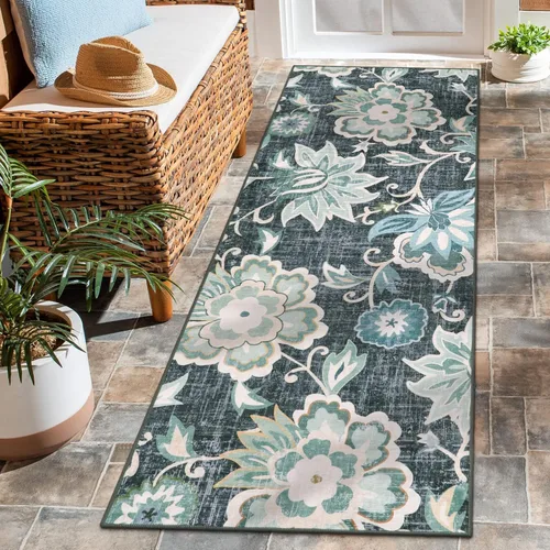 Miniatura 45 de Beeiva Alfombras florales de entrada, lavables para interiores, ultra fina, de 2 x 3 pies, antideslizante, para cocina, tapete de cachemira suave