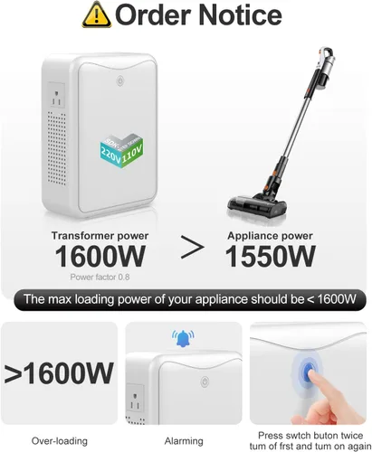 Miniatura 6 de Transformador de reducción de voltaje 220 V a 110 V convertidor de voltaje 2000 W, sin ruido, adecuado para exprimidores, máquinas de chocolate