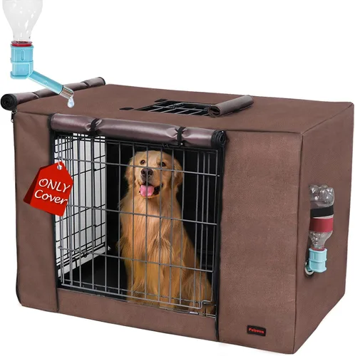 Funda para jaula de perro de 30 pulgadas, funda impermeable para perrera de tres puertas, fundas de tela Oxford 600D con una boquilla para botella