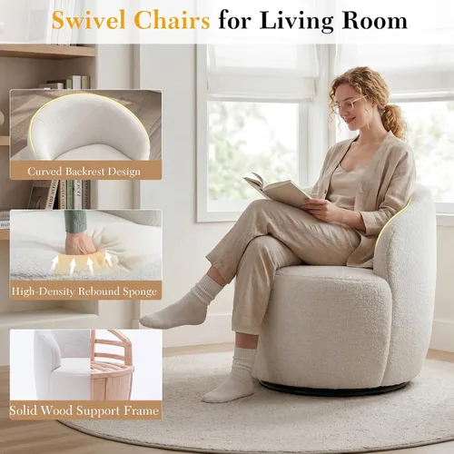 Miniatura 4 de FOXHUNTER Silla giratoria de barril, sillón individual pequeño de 360°, cómodo sofá redondo, sillas de botón acolchadas, modernas sillas de acento