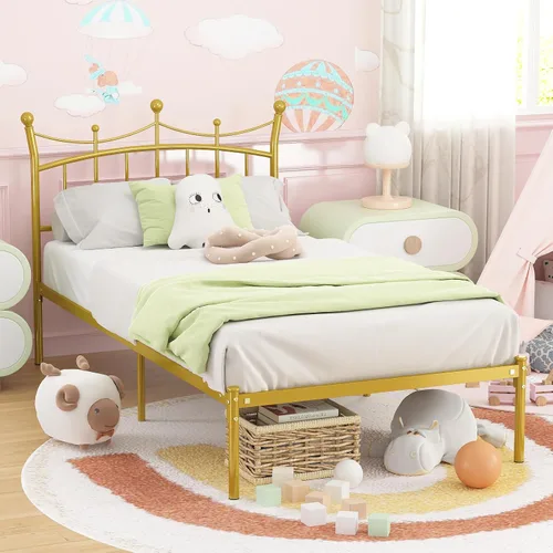 Miniatura 4 de Merronix Marcos de cama individuales para niños, cama de tamaño individual con cabecero en forma de corona, fácil montaje, no necesita somier