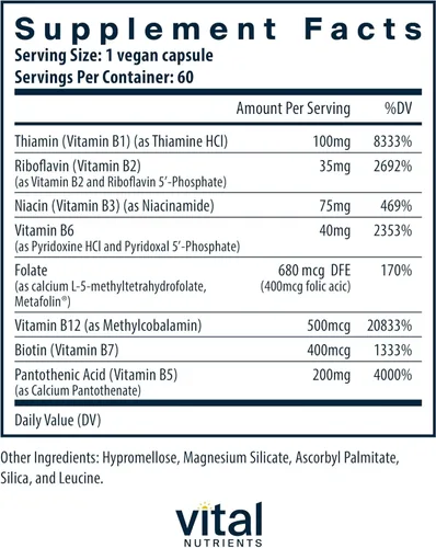 Miniatura 2 de Vital Nutrients Vitaminas B Complex Vitaminas del complejo B metilado de alta potencia veganas - Vitaminas B apoyan la producción de energía