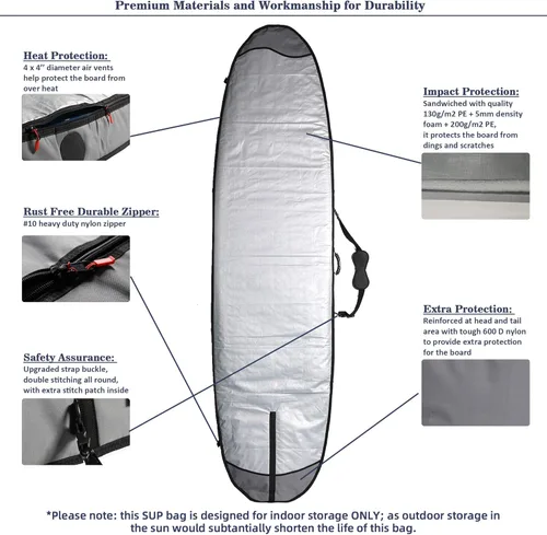 Miniatura 4 de Abahub Bolsa de viaje de SUP de alta calidad, funda acolchada de espuma para tabla de remo, bolsas de transporte para paddleboard, al aire libre