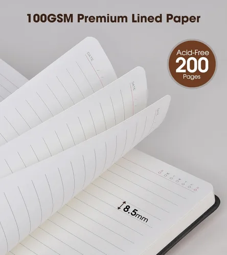 Miniatura 4 de vfaejll Cuaderno de cuero rayado A5, juego de diario personal de tapa dura con bolígrafo y caja de regalo, 100 páginas de 2.95 oz/yd² de papel