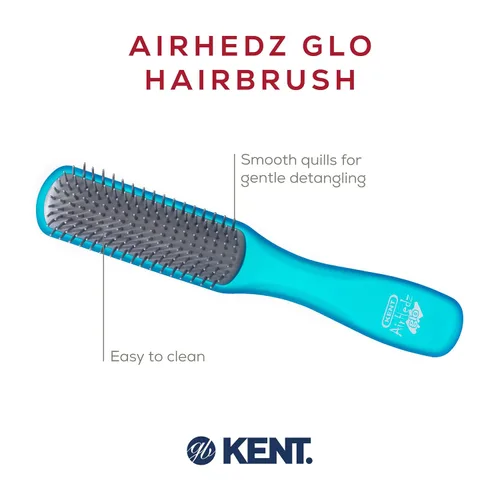 Miniatura 4 de Kent AHGLO02 Airhedz Glo Blue - Cepillo desenredante estrecho medio redondo para desenredar – 9 filas, iónico, antiestático, no rayado, cerdas