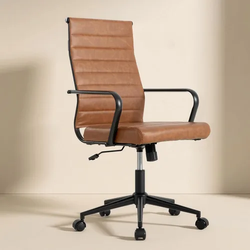 Miniatura 12 de Okeysen Silla de escritorio de oficina de cuero, sillas de sala de conferencias, silla ejecutiva acanalada, silla giratoria ergonómica de altura