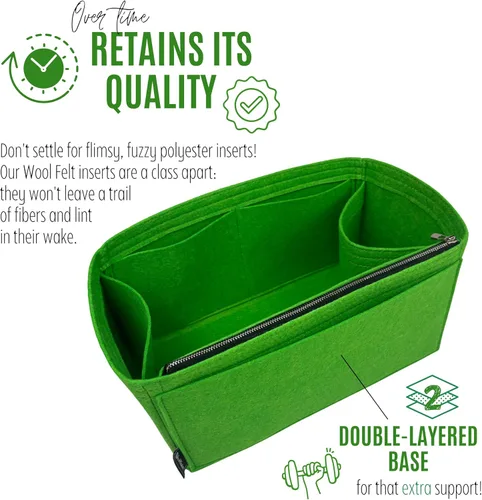 Miniatura 9 de Purse Organizer for Artois MM Bag Organizer, Artois PM Bag Organizer, Artois MM Insert, Handmade 3mm Wool Premium Felt Snug Sturdy Silver Zipper Lime