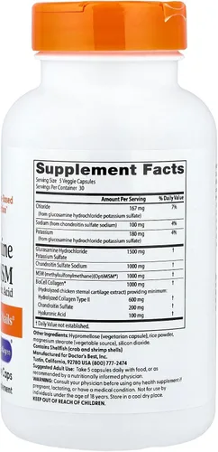 Miniatura 2 de Doctor's Best Glucosamina Condroitina MSM + Ácido Hialurónico con OptiMSM con Colágeno BioCell, Soporte Articular, Sin OMG, Sin Gluten y Soja, 150