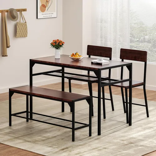Miniatura 2 de Conjunto de mesa y sillas de cocina Shintenchi de 4 piezas, juego de mesa de comedor para 4 con banco y sillas, juego de mesa de cocina de 4 piezas