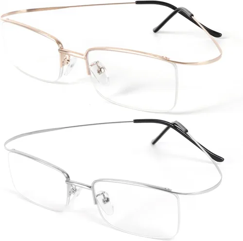 Miniatura 7 de DXYXYO Paquete de 2 lentes de lectura de metal con bloqueo de luz azul, para hombres y mujeres, ultra ligeros, medio marco