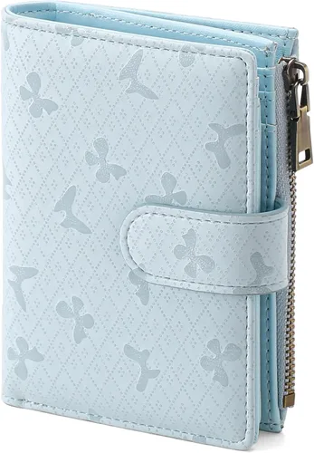 Miniatura 14 de GAEKEAO Cartera pequeña de cuero vegano con bloqueo RFID plegable para mujer, tarjetero compacto con bolsillo con cremallera y ventana