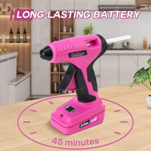 Miniatura 4 de Pistola de pegamento caliente inalámbrica, juego de pistola de pegamento de precalentamiento rápido de 15 s de 7.2V rosa con 25 piezas de mini palos