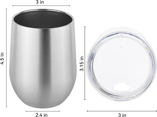 Miniatura 4 de DOMICARE - Juego de 16 vasos de vino de 12 onzas con tapa, hechos de acero inoxidable con aislamiento al vacío de doble pared, color acero inoxidable