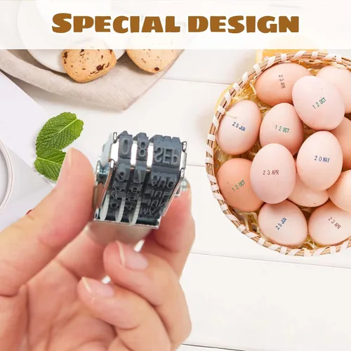 Miniatura 3 de Sellos de fecha de huevo para huevos frescos, con una almohadilla de tinta de cuatro colores, kit de fechador de huevos, sellos de rodillos