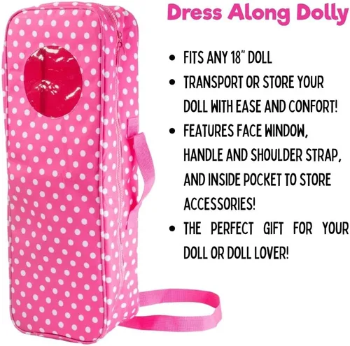 Miniatura 3 de Estuche de transporte para muñecas – (lunares rosados) para cualquier muñeca de 18 pulgadas – Organizador de almacenamiento de accesorios de viaje