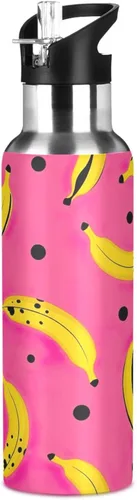 Miniatura 8 de Stainless Steel Water Bottle 20 Oz, Leakproof Water Bottles for Gym Outdoor Travel School, Yellow Bananas Black Dots