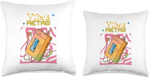 Miniatura 3 de Retro Vibes Walkman Headphones Design Vintage 80s & 90s Throw Pillow