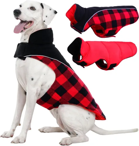 Miniatura 14 de Kuoser - Abrigo reversible para perros para climas fríos, abrigo de invierno impermeable reflejante para mascotas, abrigo para perros a cuadros