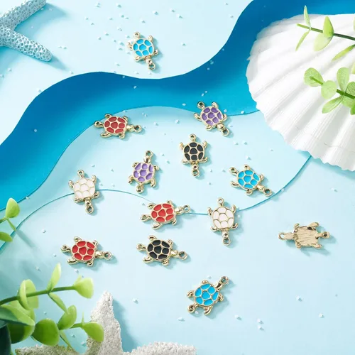 Miniatura 7 de Craftdady 40 dijes de eslabones de metal de tortuga, tortuga marina, aleación esmaltada, colgantes, dijes colgantes de animales dorados claros