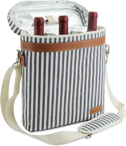 Miniatura 13 de Bolsa para 2 Botellas de Vino, Azul Oscuro, Capacidad de 750 mL, Material de Poliéster, Con Correa para el Hombro y Sacacorchos