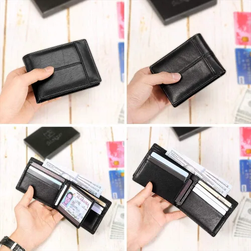 Miniatura 4 de Mens Wallet Slim Genuine Leather RFID Thin Bifold Wallets For Men Minimalist Front Pocket ID Window 12 Card Holders Gift Box