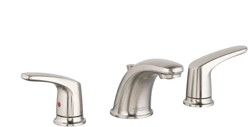 American Standard 7075800.295 Colony Pro - Grifo de baño de arco bajo de 2 manijas con montaje de drenaje emergente, 1.2 GPM, níquel cepillado
