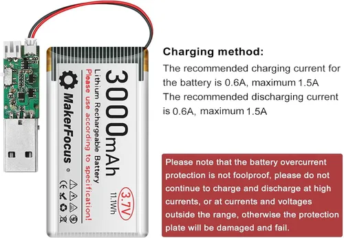 Miniatura 5 de 2 piezas 3.7V 3000mAh Batería recargable de polímero de litio 1S LiPo con placa de protección, cinta de goma aislante y conector JST 1.25 para placa