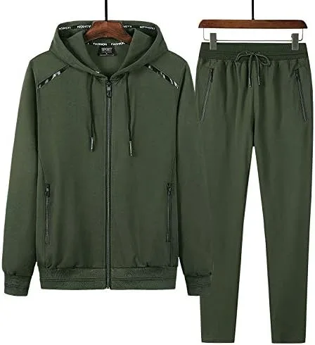 Miniatura 3 de INVACHI Conjunto deportivo de 2 piezas con cremallera completa para hombre, chaqueta casual con capucha y pantalones deportivos